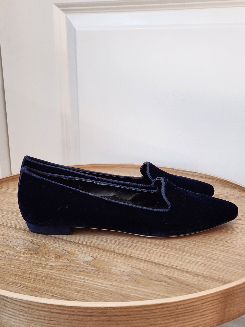 Vaneli Navy Blue Velvet Pointed Toe Flats - Picture 2 of 9